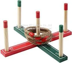 Quoits Wooden Set Ring Toss Game Perfect Toy for Outside Garden With Wood Pegs and Rope Hoops thumbnail-3