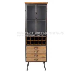 Bar Cabinet for Liquor and Glasses, Farmhouse Corner Kitchen Cabinet With Wine Rack thumbnail-1