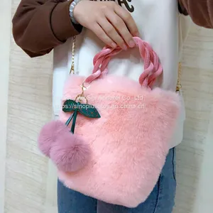 009Autumn Women's Bag Imitation Fur Bucket Bag Pink Single Shoulder Diagonal Bag Metal Chain Fashion Bag thumbnail-2