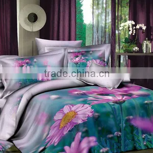 3D Reactive Dye Pink Flower Print Blue & Green Color Bedding Cotton Duvet Cover Bed Set thumbnail-1