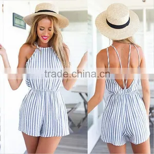 Sexy Backless Women Beach Stripe Jumpsuit Playsuit Dress Woman Apparel Hot Designer One Piece Party Dress Clothing thumbnail-1
