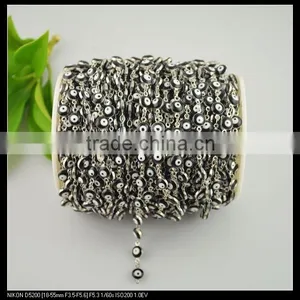 LFD-0021C ~ Wholesale 6MM Rosary Style Chains Jewelry Finding 6MM Black - Evil Beaded Wire Wrapped Beaded Chain thumbnail-4