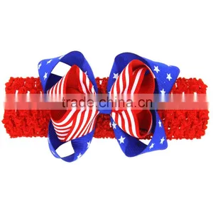 Hot-sales Kids Crochet Headband for 4th of July Fashion Baby Large Bow Hair Bands Hair Flower Wh-1744 thumbnail-1