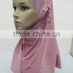 H309 Latest Instant Hijab With Lace Fringes and Rhinestones,muslim Scarf thumbnail-1
