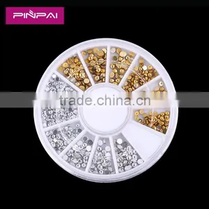 3D Rivets Nail Art Decoration Flat Back Gold Sliver Half Round Studs on Wheel thumbnail-1