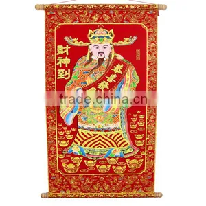 God of Wealth Couplet Scroll Fu Fortune With Shimmer Luminous Velvet Figure thumbnail-3