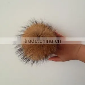 Natural Raccoon Fur Pom Pom for Hats thumbnail-5