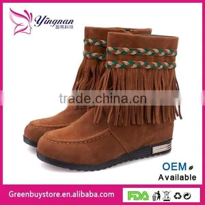 Free Shipping Women Short Boots Winter Warm Low Heels Boots 2 Colors Ankle Tassel Boots thumbnail-1
