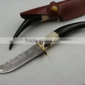 OEM Ox Horn/Camel Bone/Brass Handle Damascus Knife thumbnail-1
