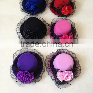 Hot Selling Party Sexy Lace Feather Mini Top Hat With Rose Flower thumbnail-1