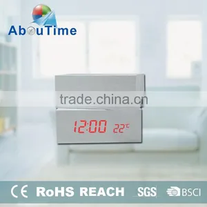 Customized Cheap Fashion Cube Wooden LED Table Clock thumbnail-1