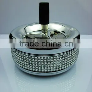 Crystal Rhinestone Metal Round Ashtray thumbnail-1
