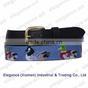 Needlepoint Belt With Black Genuine Cowhide Leather thumbnail-1