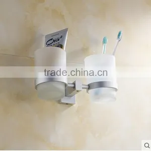 Wholesale Prices Aluminum Alloy And Glass Chrome Finishing Bathroom Accessories Wall Mounted Double ToothBrush Cup Holder thumbnail-2