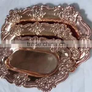 Copper Tray Embossed Polished Lacquered thumbnail-1