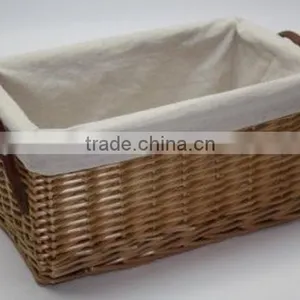 Rectangle Wicker Storage Basket With Leather Handle thumbnail-1