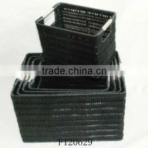 Set of Five Black Rectangle Plastic Storage Basket With Stainless Steel Handle thumbnail-1