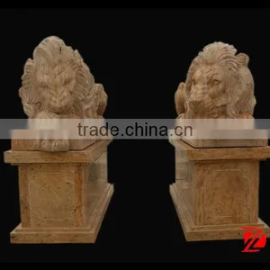 Yellow Marble Sleep Lion Sculpture for Sale thumbnail-1