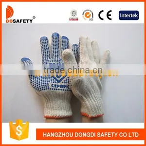 DDSAFETY 2017 7G Natural Cotton Knit Blue PVC Dots Safety Working Gloves thumbnail-1