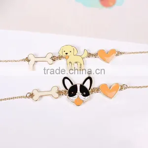 Lovely Dog Bone and Heart Charms Bracelet Enamel Animal Charms Bracelet Gold Chain Bracelet thumbnail-4