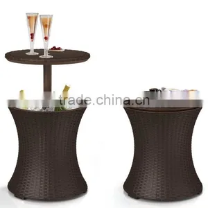 Patio Garden Adjustable Rattan Brown Pool Cooler Table thumbnail-1