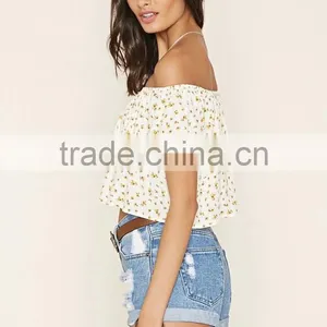 2016 Latest Off Shoulder Floral Print Cropped Top HST8015 thumbnail-3
