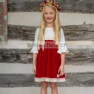 Little Gilrs Christmas Boutique Baby Kids Red Lace Ruffle Christmas Party Dresses thumbnail-2