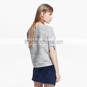 2015 Wholesale Fashion Ladies Short Sleeves Pure Color Grey Color 100%cotton T-shirt thumbnail-4