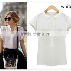 Apricot Pink and White Comfortable and Breathable t Shirt Wholesale Short Sleeve t Shirt Ladies Blouse thumbnail-4