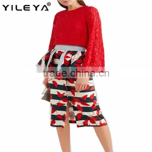 Latest Spring Design Fashion Red Lace Blouses for Ladies Elegent Long Sleeve Women Tops thumbnail-3