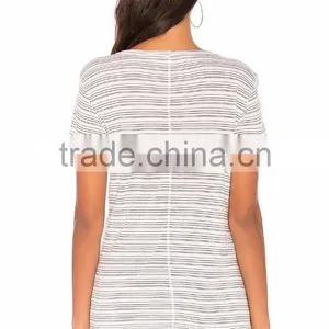 2017 Guangzhou Shandao Casual Summer 160g 100% Cotton Women O-Neck Short Sleeve Wholesale Striped T-Shirt thumbnail-3