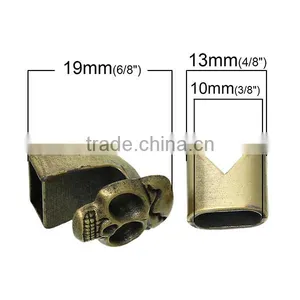 Hook Clasps Bracelet End Bar With Slider For Leather Bracelet Skull Halloween Antique Bronze 19mm X13mm 13mm X13mm thumbnail-2
