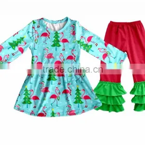 Fall Winter Snow Man Children's Long Sleeve Boutique Girl Clothing Set Baby Romper Outfits With Ruffle Pants Fast Delivery thumbnail-4