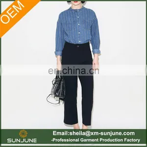 Female Long Striped Denim Coat Women Coat thumbnail-1