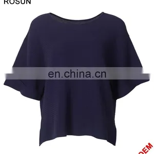 Women Split Side Silk Navy Batsleeves Knitted Pullover Poncho thumbnail-1