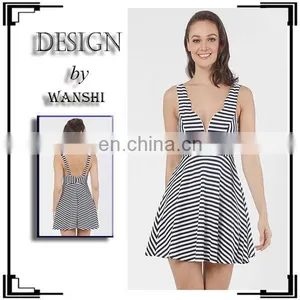 Newest Women Clothing Fashion Stripe Dress Design Sleeveless Cocktail Dress thumbnail-1