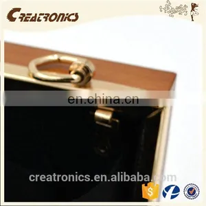 CR Factory OEM Acceptable Engraving Patterns Hollowed-out Design Metal Frame Long Chain Rectangled Shaped Wooden Box Clutch Bag thumbnail-5