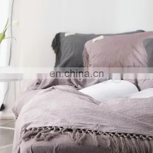 2020 Best Selling Boho Style Hotel Super King Size Bedsheets Bedding Sets With Pompom Fringe thumbnail-2