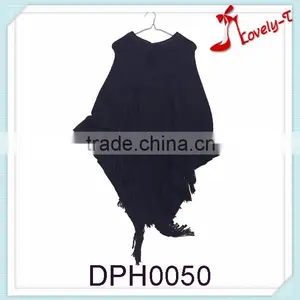 Wholesale Women Latest Design Soft Warm Crochet Weaving Poncho Sweater With Tassels thumbnail-1