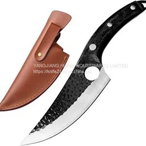 Butcher Knife Black Forged Boning Knives With Sheath Japanese Fillet Meat Cleaver Knives Full Tang Japan Knives Chef Knife for Kitchen, Camping, BBQ thumbnail-1