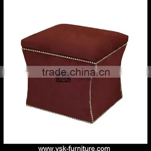 OT-063 Red Color Fabric Ottoman With Silver Studs Decorative thumbnail-1