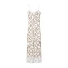 Women's French-style Lace-up Split Spaghetti Strap Dress, Long Dress thumbnail-1