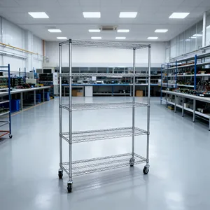 ESD Flat Storage Racks Chrome-Plated Mesh Shelving Cart Four-Wheel ESD Push Cart OEM Reel Storage Trolley 1200*600*1800mm thumbnail-1