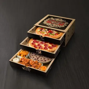 Customized Reusable Brown Corrugated Pizza Box Multi Layer Drawer Kraft Display Carton 24inch Food Pizza Box Packaging thumbnail-1