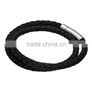 2016 New Design Silver-plated and Woven Black Leather Bracelet thumbnail-1