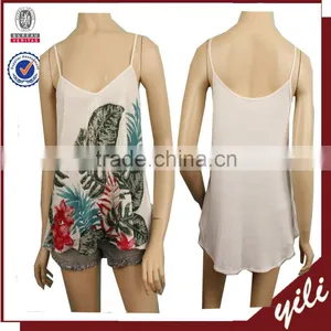 2016 S/S Fashion Design Sleeveless Front Print Ladys Sequin Tank Top thumbnail-1