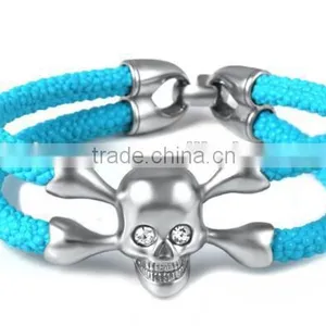 Hot Sale Stainless Steel Exotic Handmade North Skull Stingray Bracelet/Arrow Cuff Mens Leather Bracelet Anchor Bracelet thumbnail-4