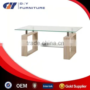 Occasional Modern Oak Glass Rectangle Coffee Table thumbnail-1