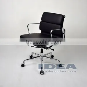 Replica Charles Low Back Desk Chair- Black Color Genuine Leather thumbnail-1