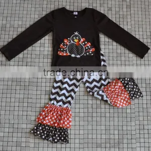 Traditional Holiday Wholesale Boutique Turkey Embroidery Baby Girl Thanksgiving Outfits thumbnail-3